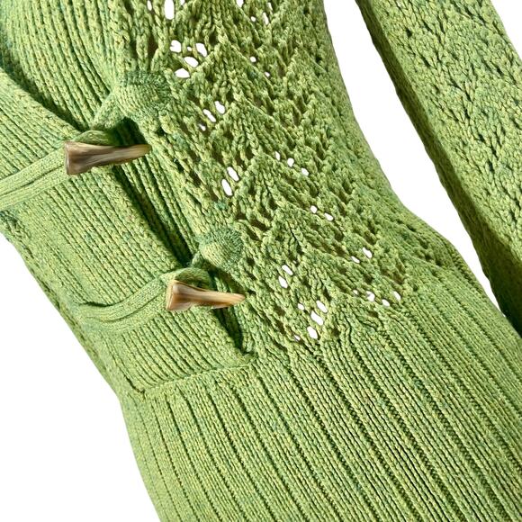 VTG Y2K Old Navy Green Knit Toggle Sweater Cowl Neck Cottagecore Cardigan Small - Picture 2 of 13